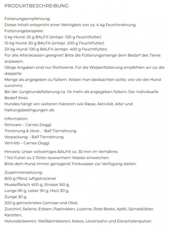 TrockenBARF BALF Pferd 1000g