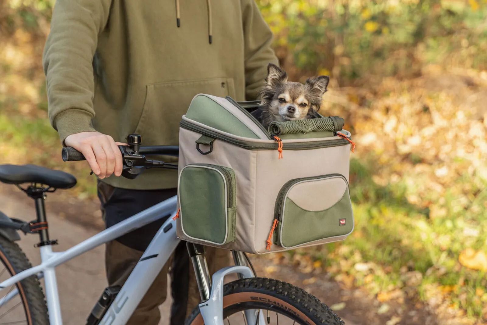Fahrradkorb für Lenker Polyester 48 × 40 × 34 cm olivgrün beige