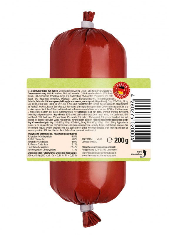 Wildkaninchen mit feinem Wurzelgemüse, Leinöl und Sellerie 200g