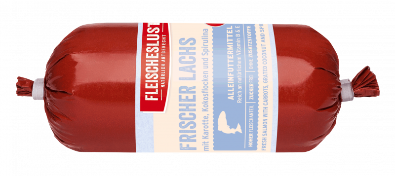 Frischer Lachs mit Rind, Karotten, Kürbis und Kokos 200g