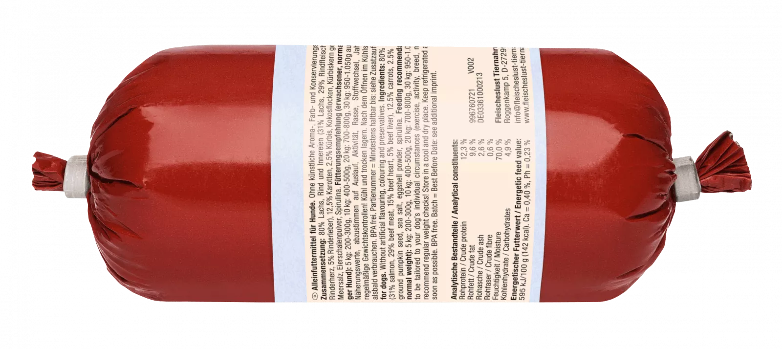 Frischer Lachs mit Rind, Karotten, Kürbis und Kokos 200g