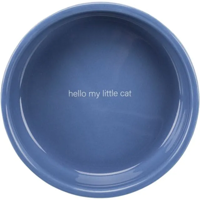 Napf, flach, Hello my little cat, Keramik, 0,3 l/ø 15 cm, hellblau/weiß