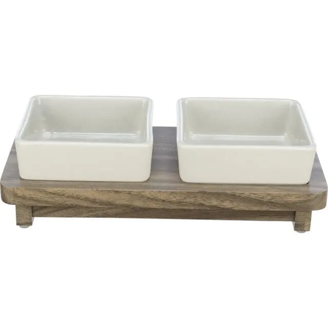 Napf-Set CityStyle, Keramik/MDF, 2 × 0,4 l/12 × 12 cm/30 × 4 × 15 cm, grau/braun