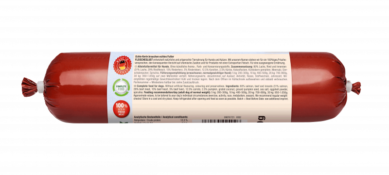 Frischer Lachs mit Rind, Karotten, Kürbis und Kokos 400g