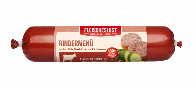 Rindermenü mit Zucchini, Haselnuss und Kürbiskernen 400g