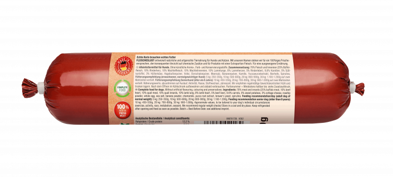 Goldener Oktober Rind, Wachtel und Lamm mit Spirulina, Kamille u. Hüttenkäse 400g