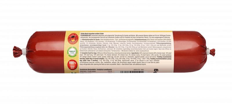 Farmer Menü Huhn, Rind und Lamm mit Süßkartoffel und Hüttenkäse 400g