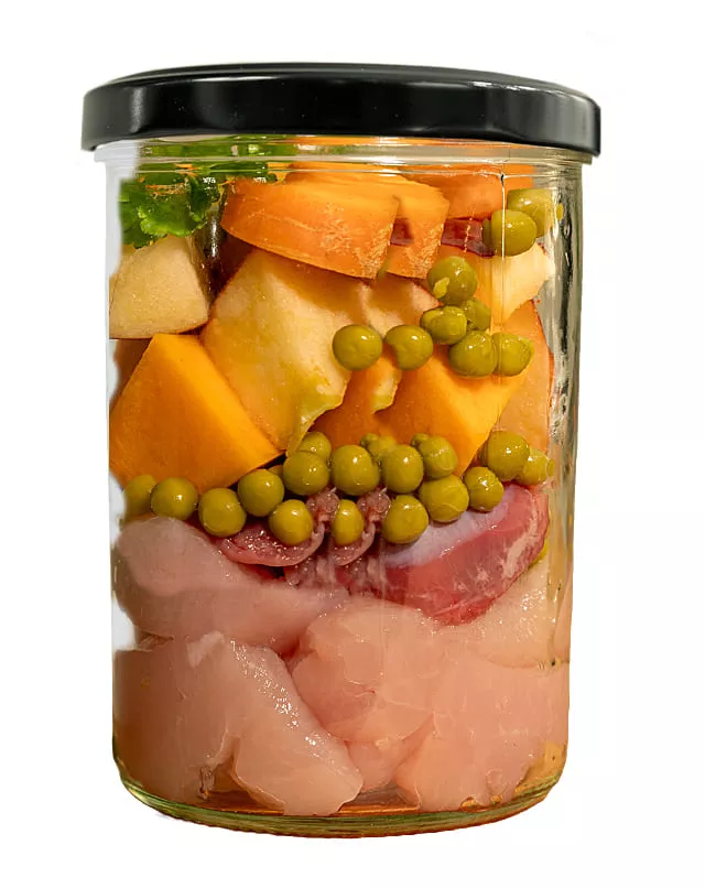 Fidelis Huhn mit Süßkartoffel, Karotte und Kürbisim Glas 400g