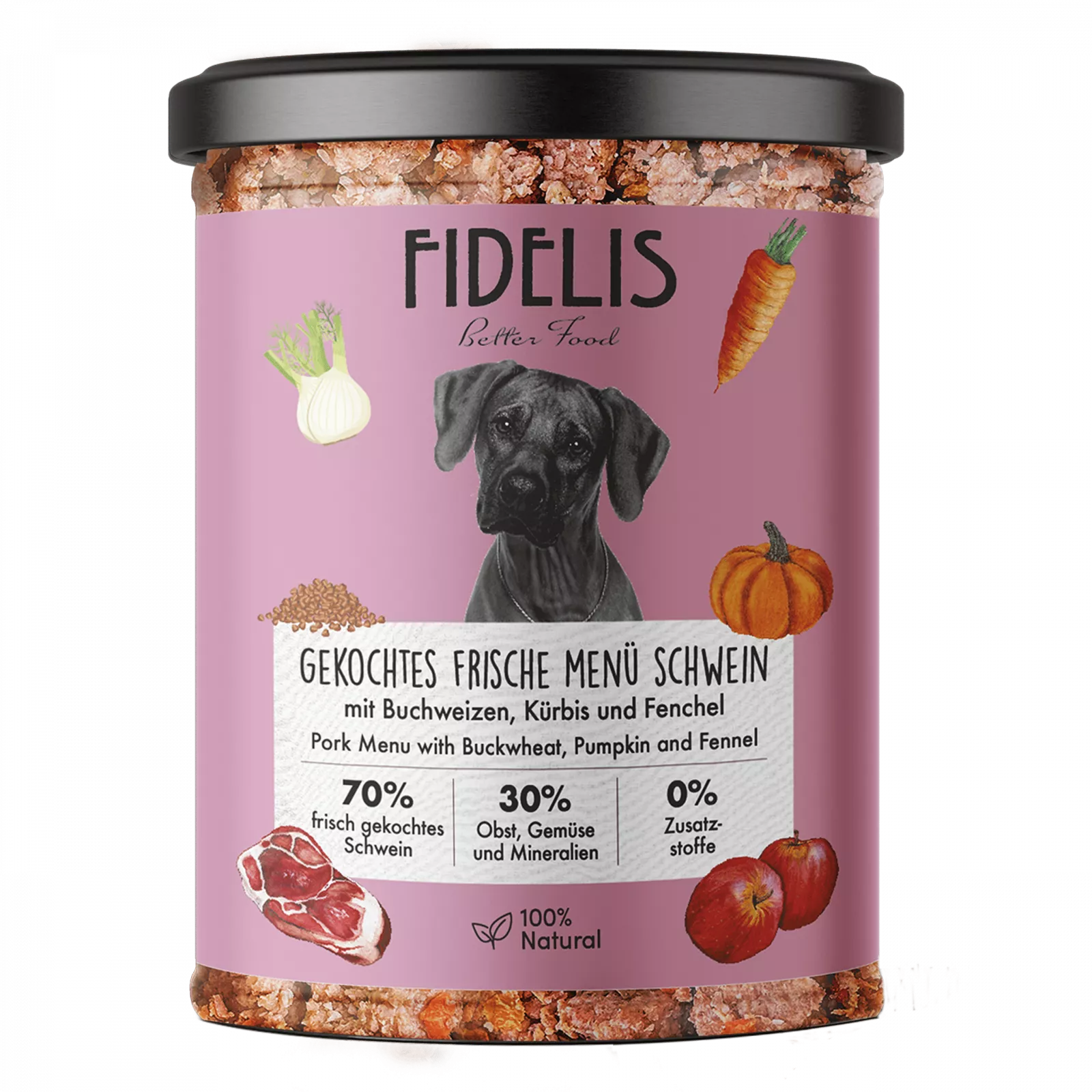 Fidelis Schwein mit Buchweizen, Kürbis und Fenchelim Glas 6x800g