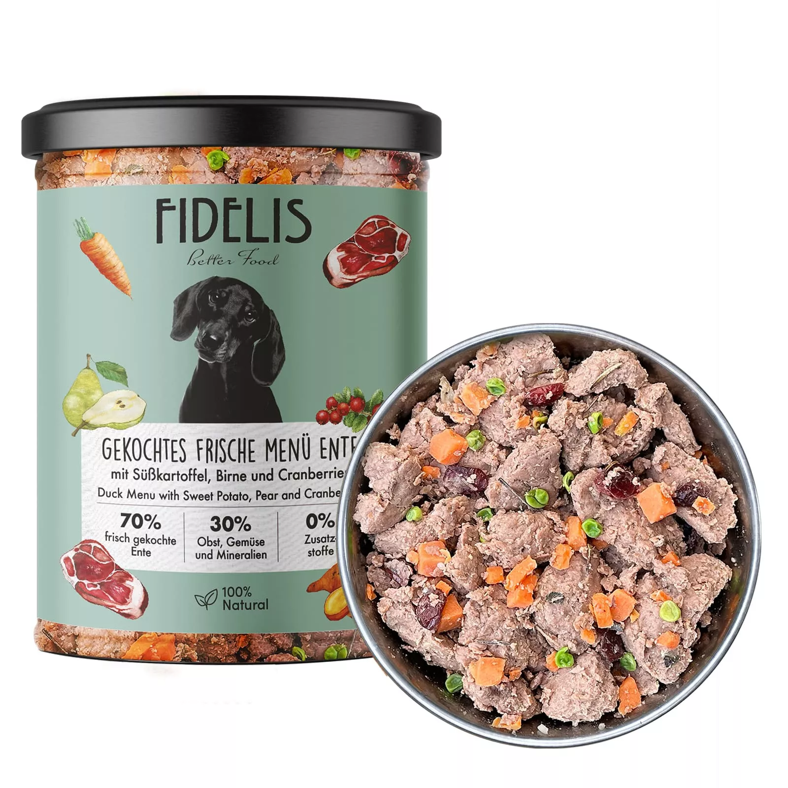 Fidelis Ente mit Süßkartoffel, Birne und Cranberriesim Glas 400g