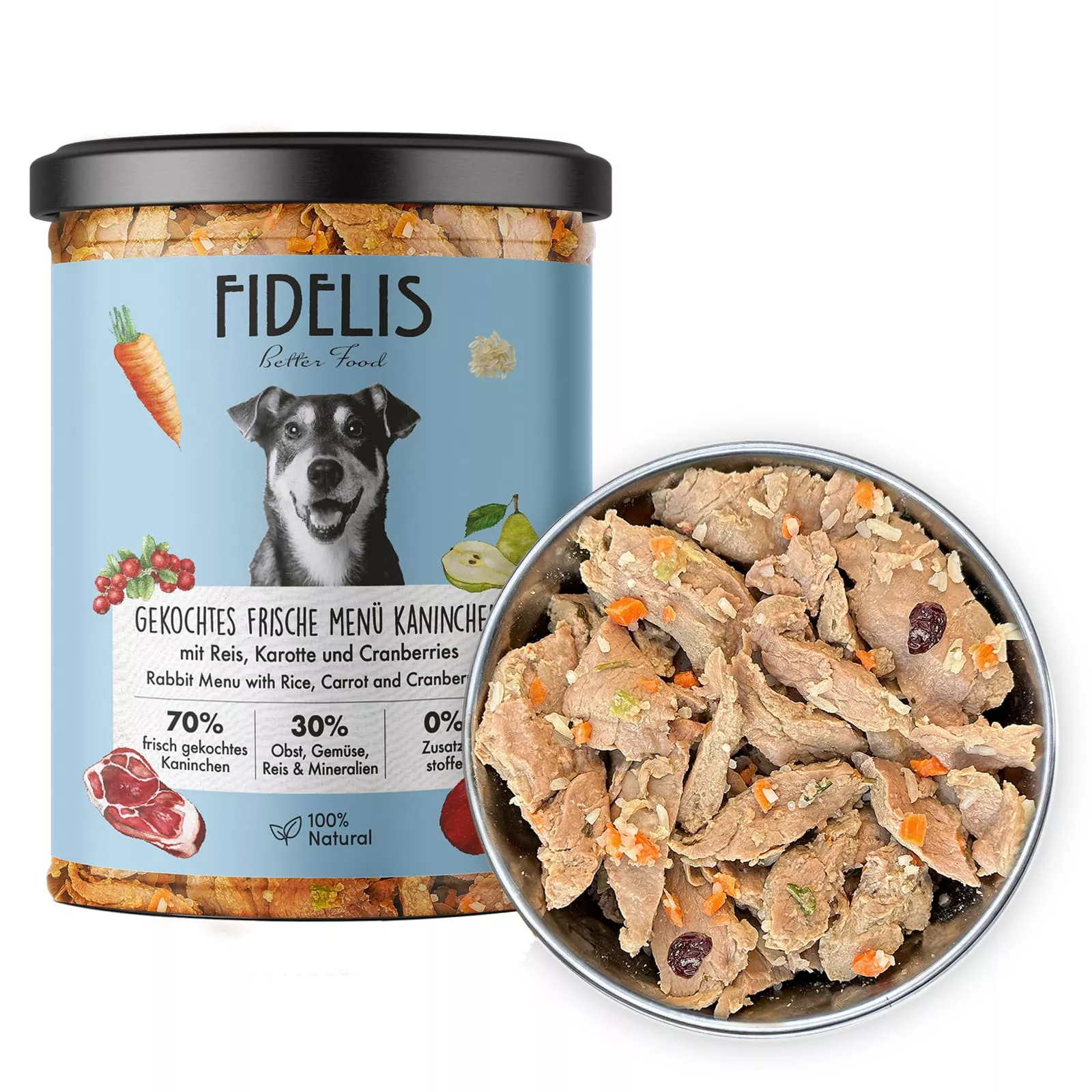 Fidelis Kaninchen mit Reis, Karotte und Cranberriesim Glas 400g