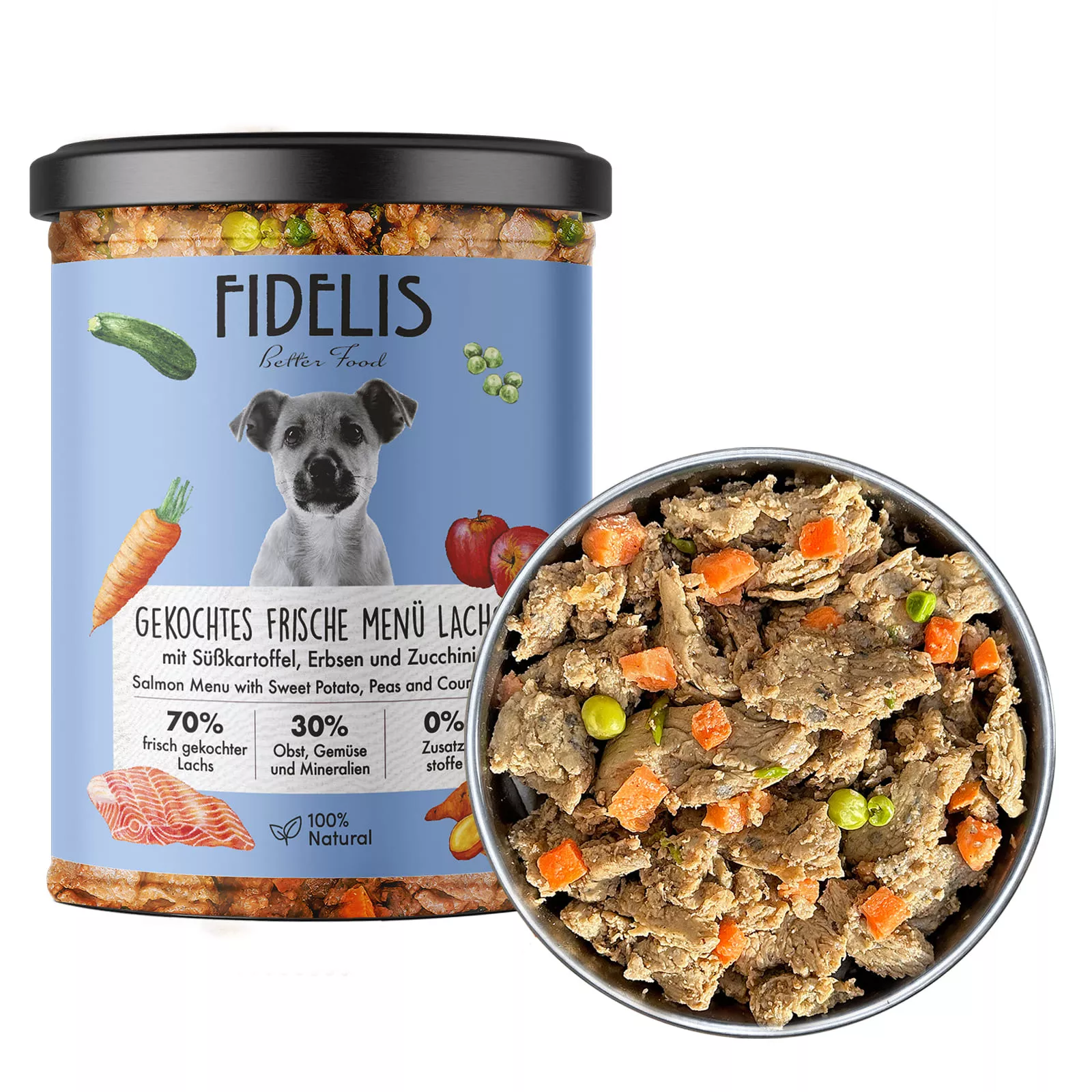 Fidelis Lachs mit Süßkartoffel, Erbsen und Zucchiniim Glas 6x400g