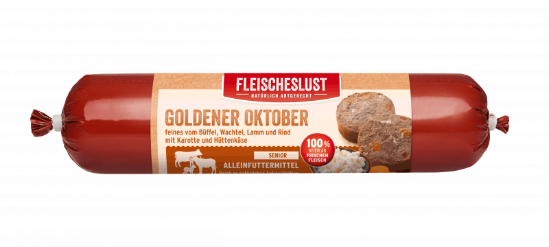 Goldener Oktober Rind, Wachtel und Lamm mit Spirulina, Kamille u. Hüttenkäse 800g