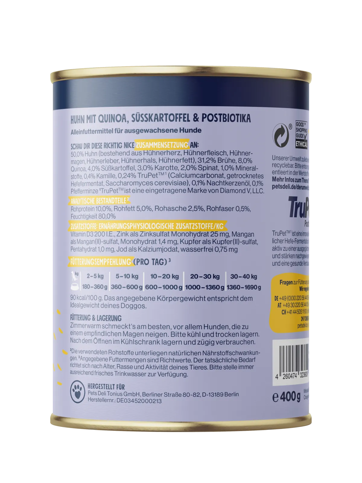 Pets Deli Solution Belly Balance Huhn mit Quinoa, Süsskartoffel & Postbiotika 400g