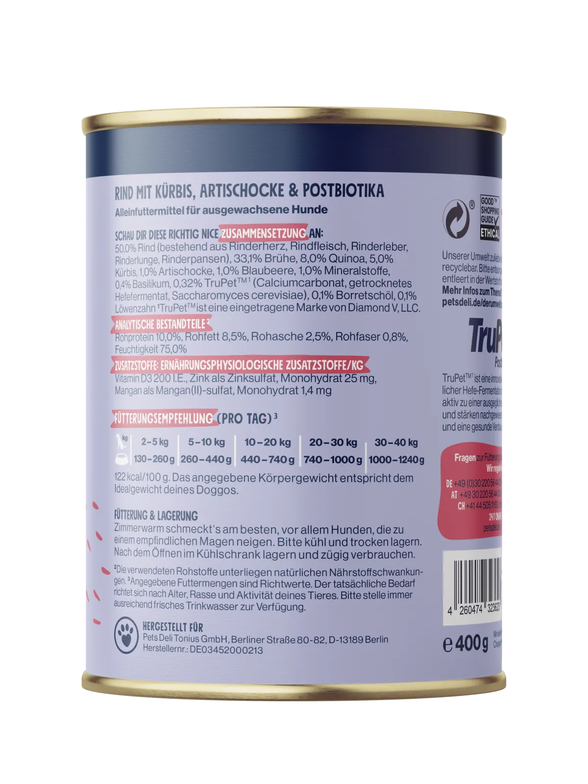 Pets Deli Solution Belly Balance Rind mit Kürbis, Artischocke & Postbiotika 400g