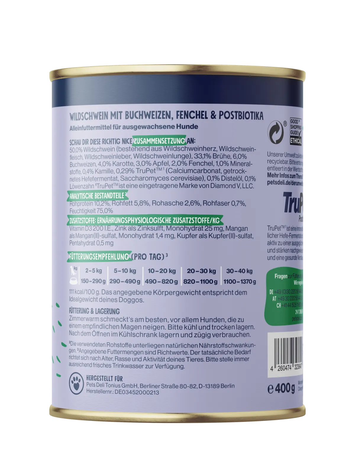 Pets Deli Solution Belly Balance Wildschwein mit Buchweizen, Fenchel & Postbiotika 400g