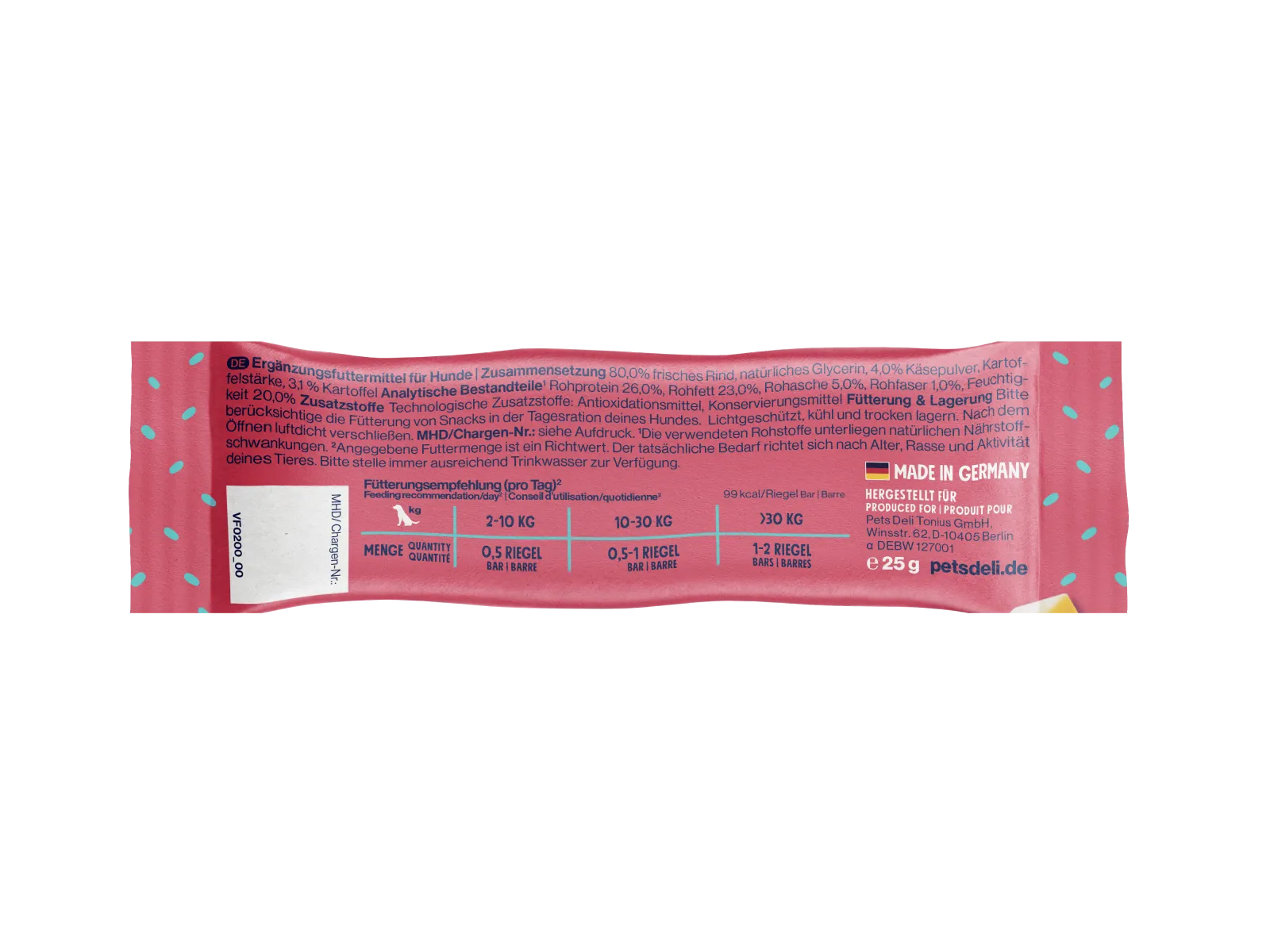 Pets Deli Yummy Bar Snack Yummy Bar Rind mit Käse 25g