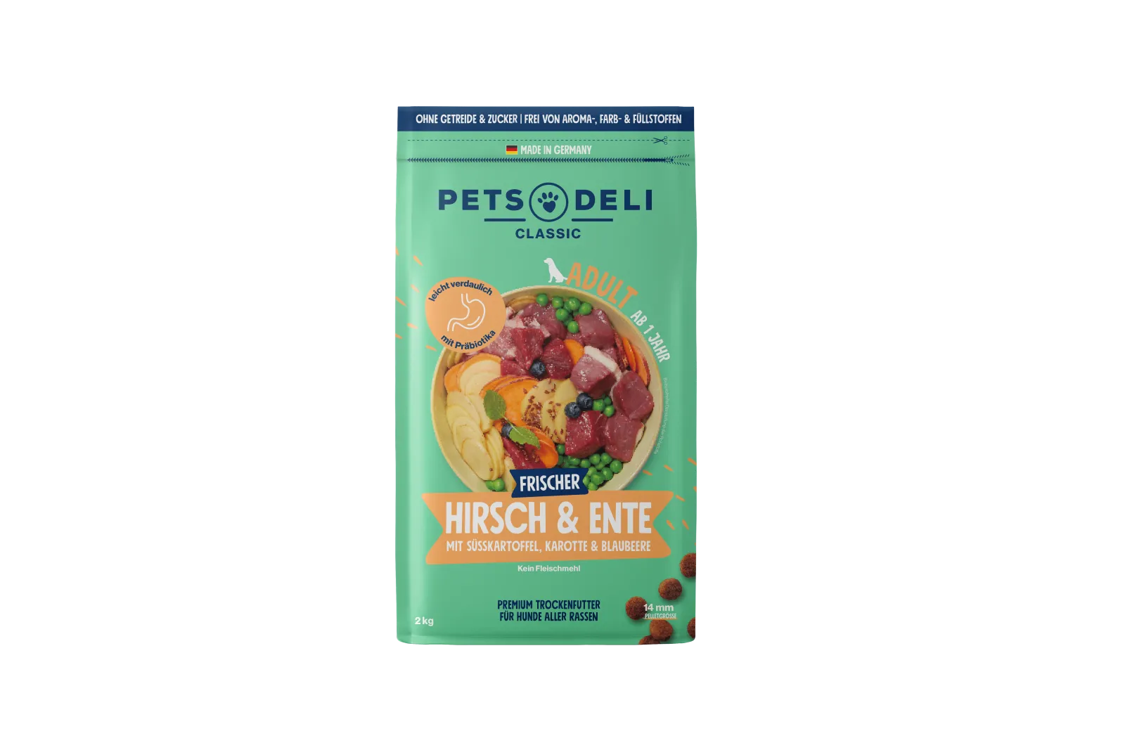 Pets Deli Classic Ente & Hirsch mit Süßkartoffel, Karotte & Blaubeere 2kg