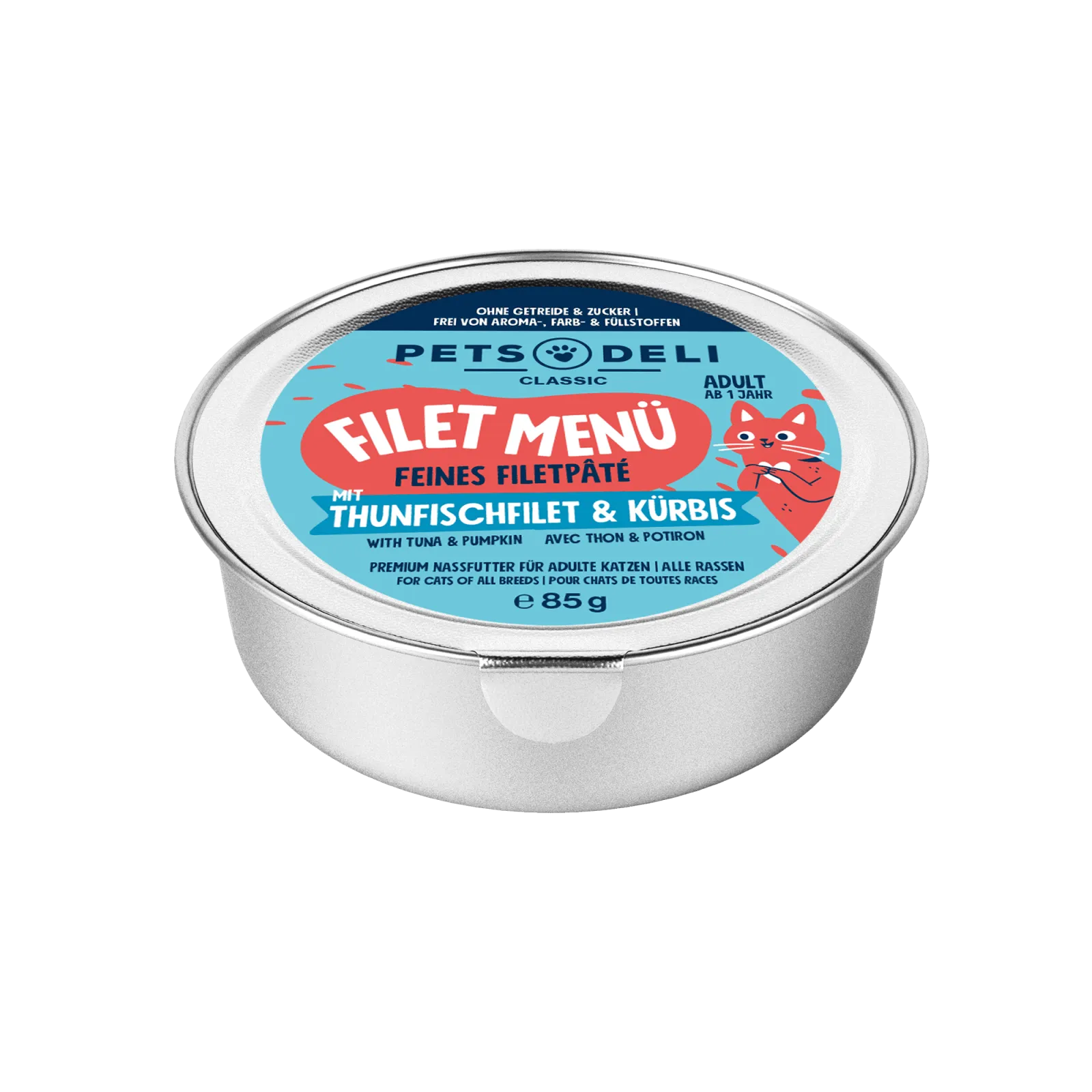Pets Deli Filet Menü Filet-Menü Thunfisch, Putenfilet, Kürbis, Basilikum 85g