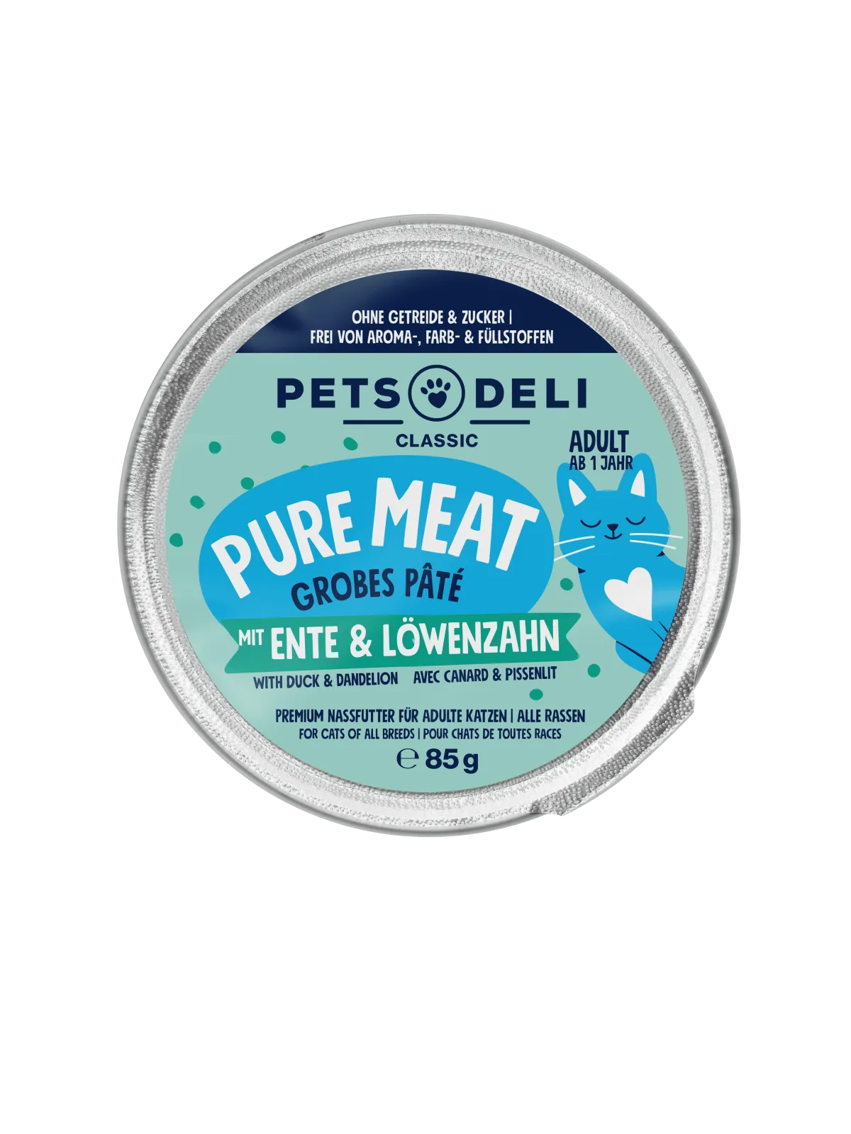 Pets Deli Pure Meat Ente mit Huhn, Löwenzahn, Leinöl 85g
