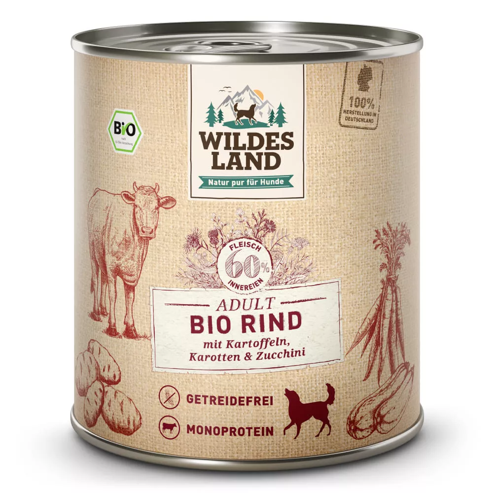 Wildes Land Nassfutter Bio Rind mit Kartoffeln & Zucchini 800 g