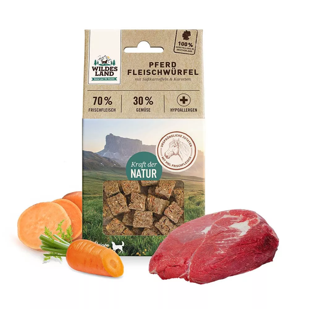 Wildes Land Snack Pferd Fleischwürfel 100g