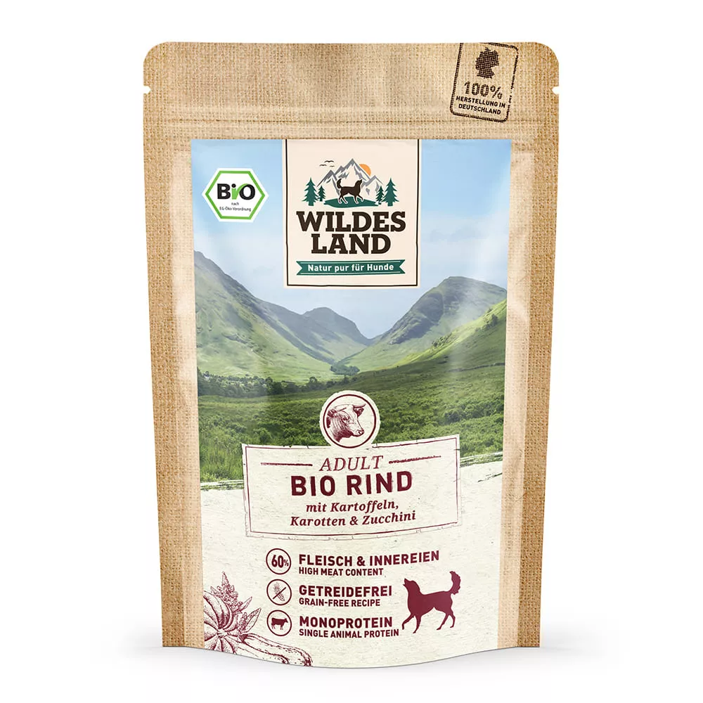 Wildes Land Nassfutter Bio Rind mit Kartoffeln & Zucchini 125 g
