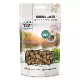 Wildes Land Snacks Katze Knabberkissen Knabberkissen Huhn & Lachs 50 g