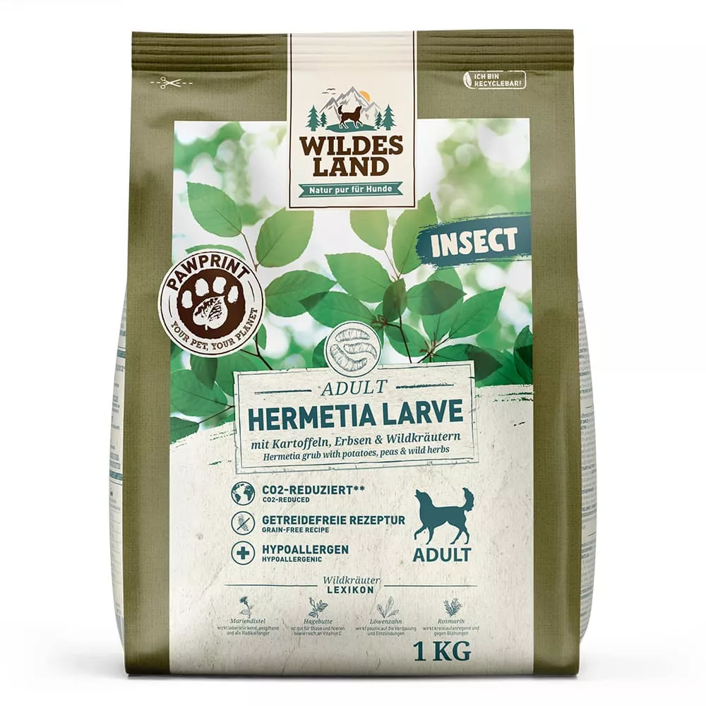 Wildes Land Trockenfutter Hermetia Larve mit Kartoffeln, Erbsen und Wildkräutern 1kg