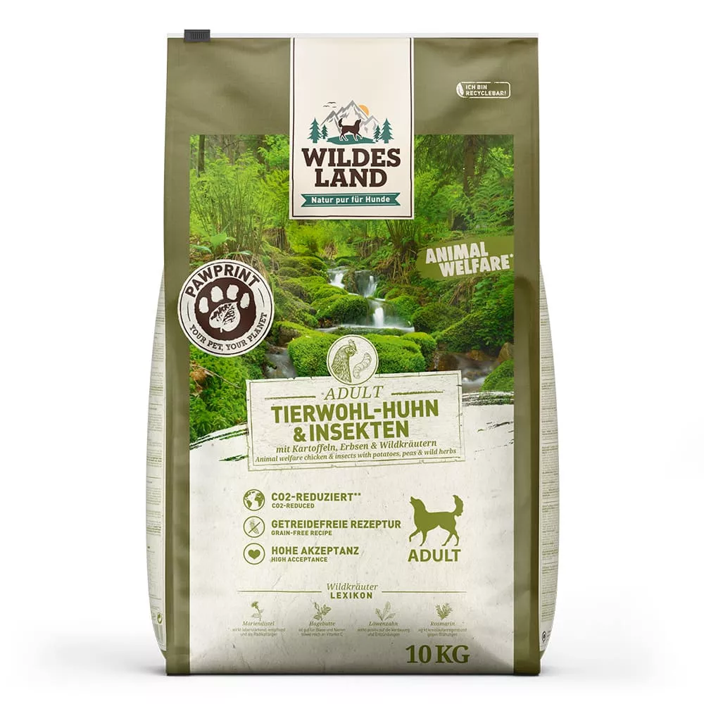 Wildes Land Trockenfutter Tierwohl-Huhn & Insekten mit Kartoffeln, Erbsen und Wildkräutern
