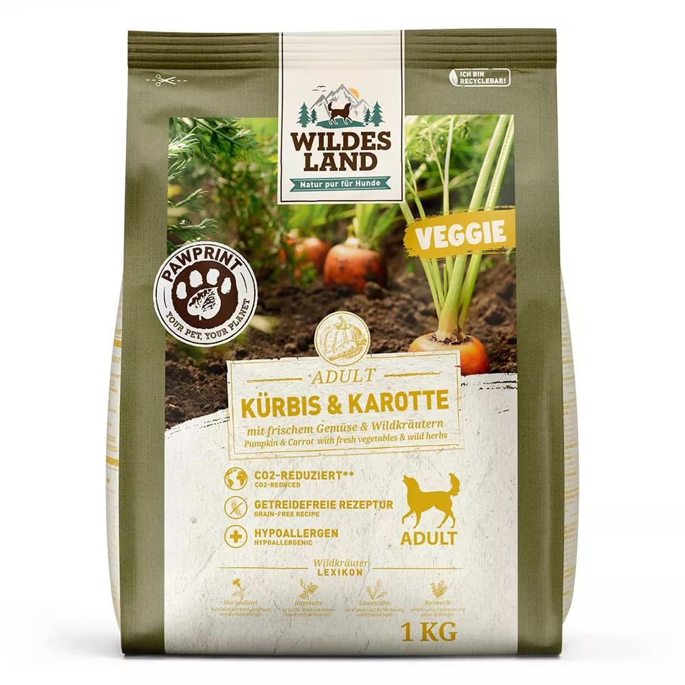 Wildes Land Trockenfutter Veggie | Kürbis & Karotte mit frischem Gemüse & Wildkräutern 1kg