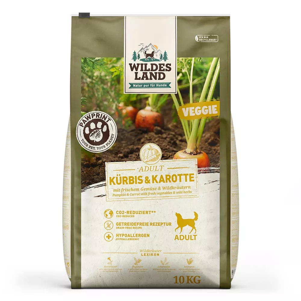 Wildes Land Trockenfutter Veggie | Kürbis & Karotte mit frischem Gemüse & Wildkräutern 10kg