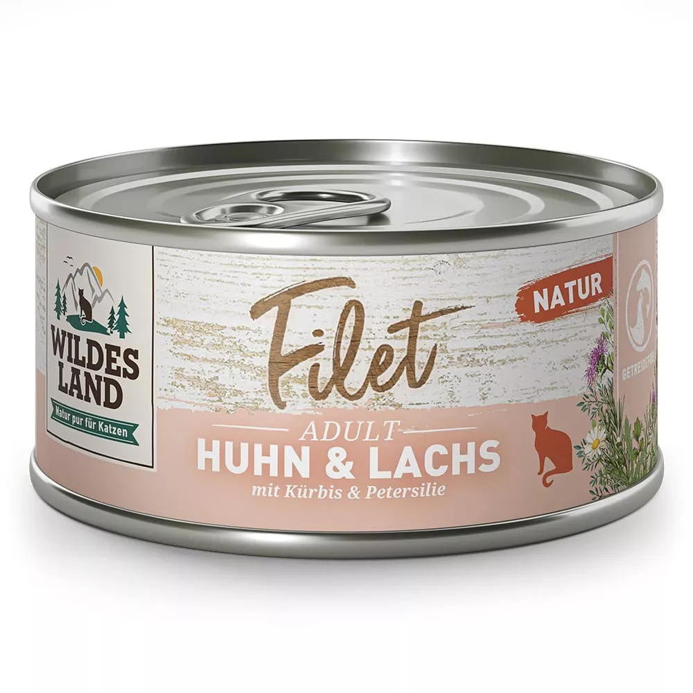 Wildes Land Nassfutter Filet Huhn & Lachs mit Kürbis & Petersilie 80g