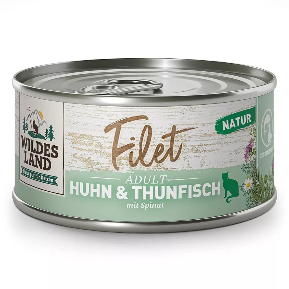 Wildes Land Nassfutter Filet Huhn & Thunfisch mit Spinat 80g