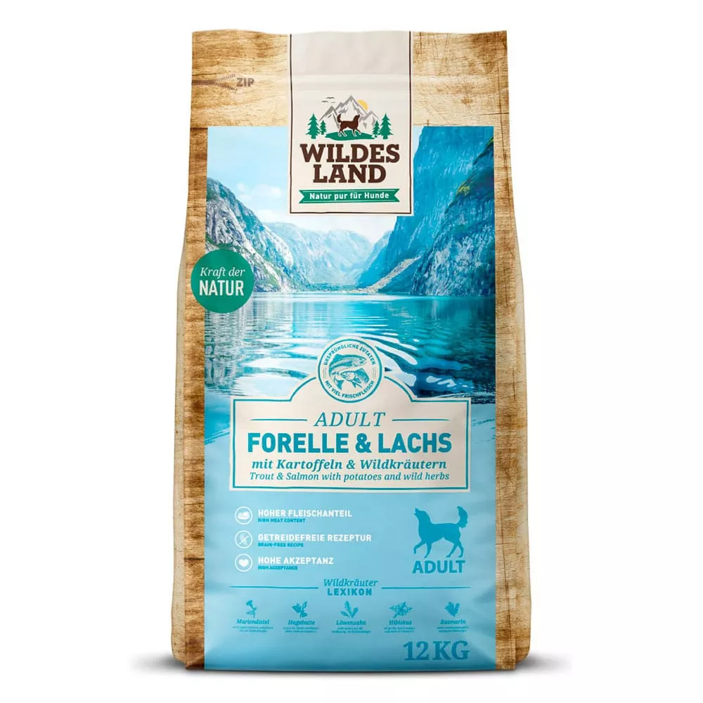 Wildes Land Trockenfutter Forelle und Lachs mit Kartoffeln 12kg
