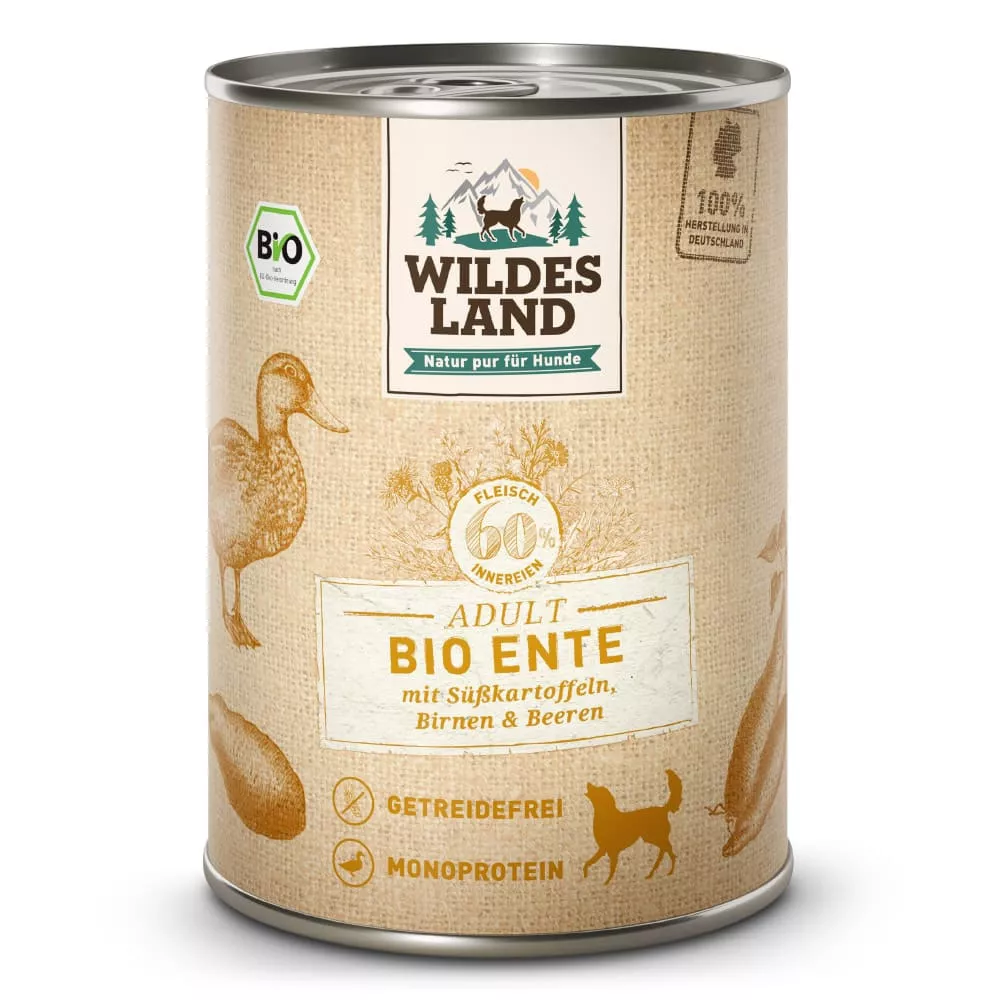 Wildes Land Nassfutter Bio Ente mit Süßkartoffeln 400 g