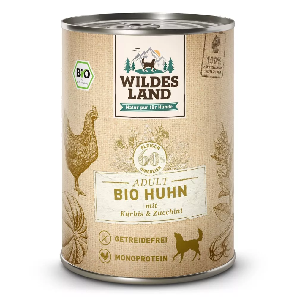Wildes Land Nassfutter Bio Huhn mit Kürbis & Zucchini 400 g