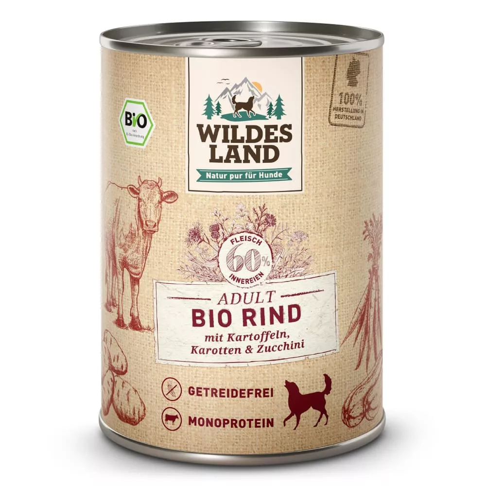 Wildes Land Nassfutter Bio Rind mit Kartoffeln & Zucchini 400 g