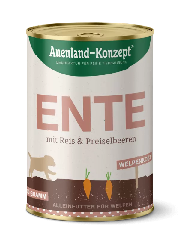 Auenland Welpenkost Ente mit Reis 400g